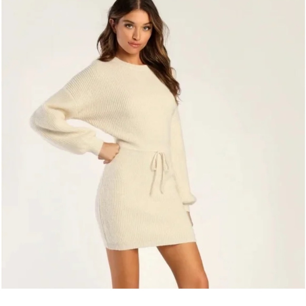 Lulu's Cream Long Sleeve Knit Dress